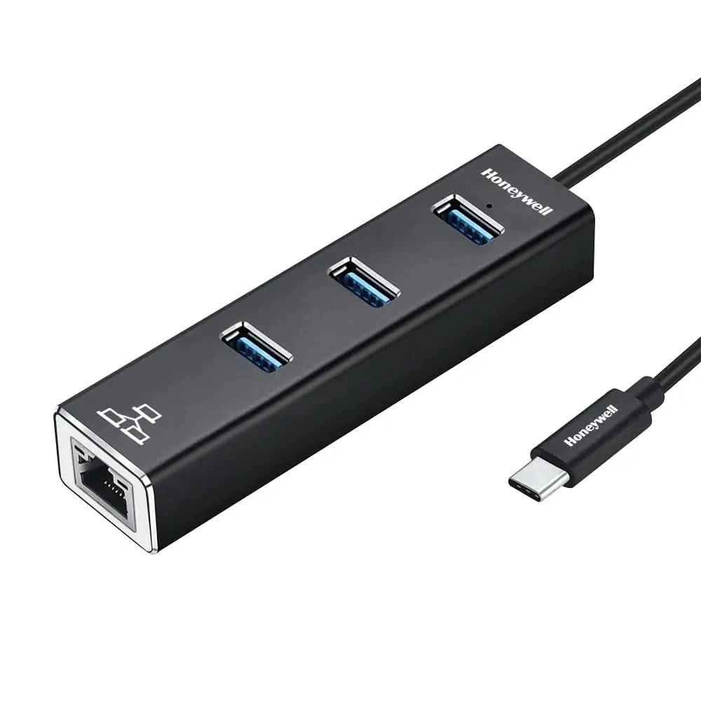 Honeywell 4-in-1 Type C 3.1 to USB 3.0 with RJ45 Gigabit Ethernet Adapter, 3x3.0 USB Ports Transfer Speed 5Gbps, 1Gbps Bandwidth, Universally Compatible with all Type C MacBooks, laptops, PCs, Tablets