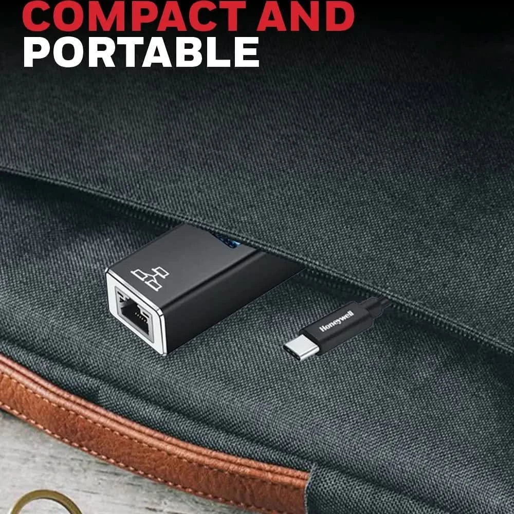 Honeywell 4-in-1 Type C 3.1 to USB 3.0 with RJ45 Gigabit Ethernet Adapter, 3x3.0 USB Ports Transfer Speed 5Gbps, 1Gbps Bandwidth, Universally Compatible with all Type C MacBooks, laptops, PCs, Tablets