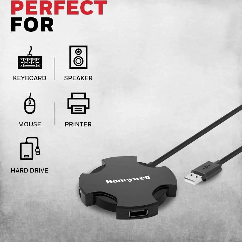 Honeywell 4 in 1 Ultra Slim USB Hub 2.0,1.2Meter(4 feet) Cable, with a Transfer Speed of 480MBPS, Universally Compatible with All USB PC Speaker Laptop Hard Drive Keyboard Printer Pen Drive