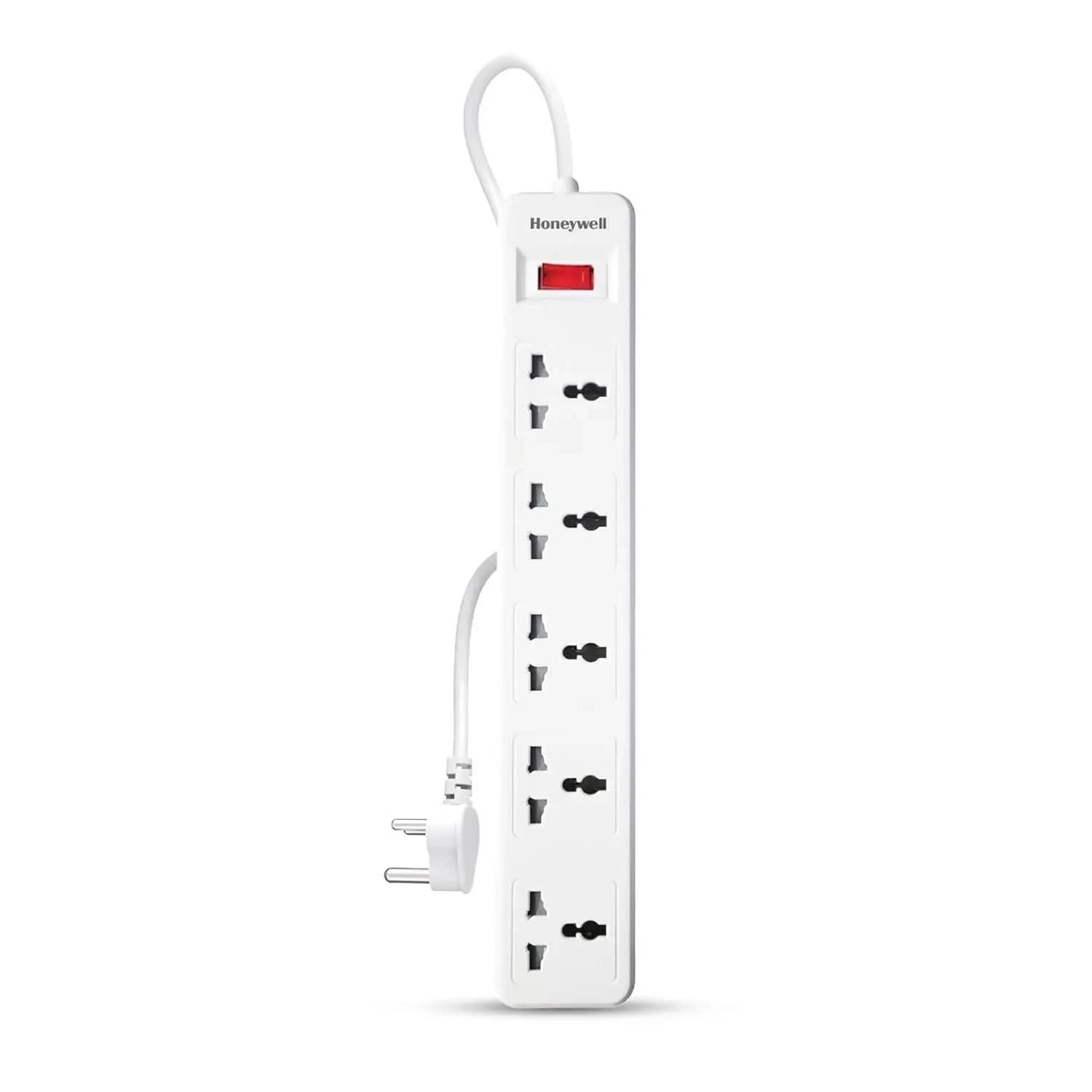 Honeywell 5 Outlet Extension Board with Master Switch, 6 Amps, 250V, 5 International Sockets, Pure Copper, 6 Advanced Safety Features, 2 Meter Power Cord, BIS Certified, 1 Year Warranty