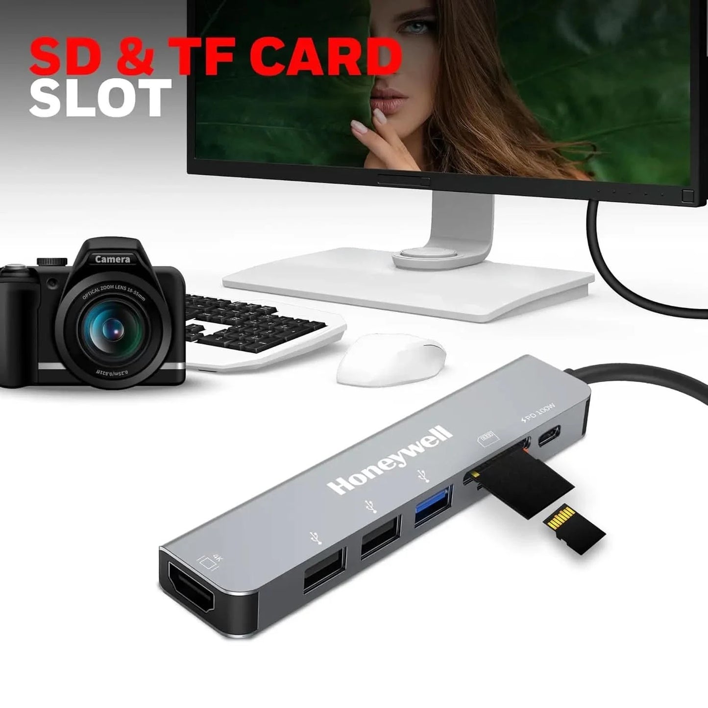 Honeywell 7-in-1 TypeC Docking Station with 4K HDMI,1xUSB 3.0, 2xUSB 2.0 & TypeC 3.0 PD 100W Charging Port, SD & Micro SD Slot,for All Type C Devices- MacBook,Laptop, Thunderbolt 3,PC,3 Years Warranty