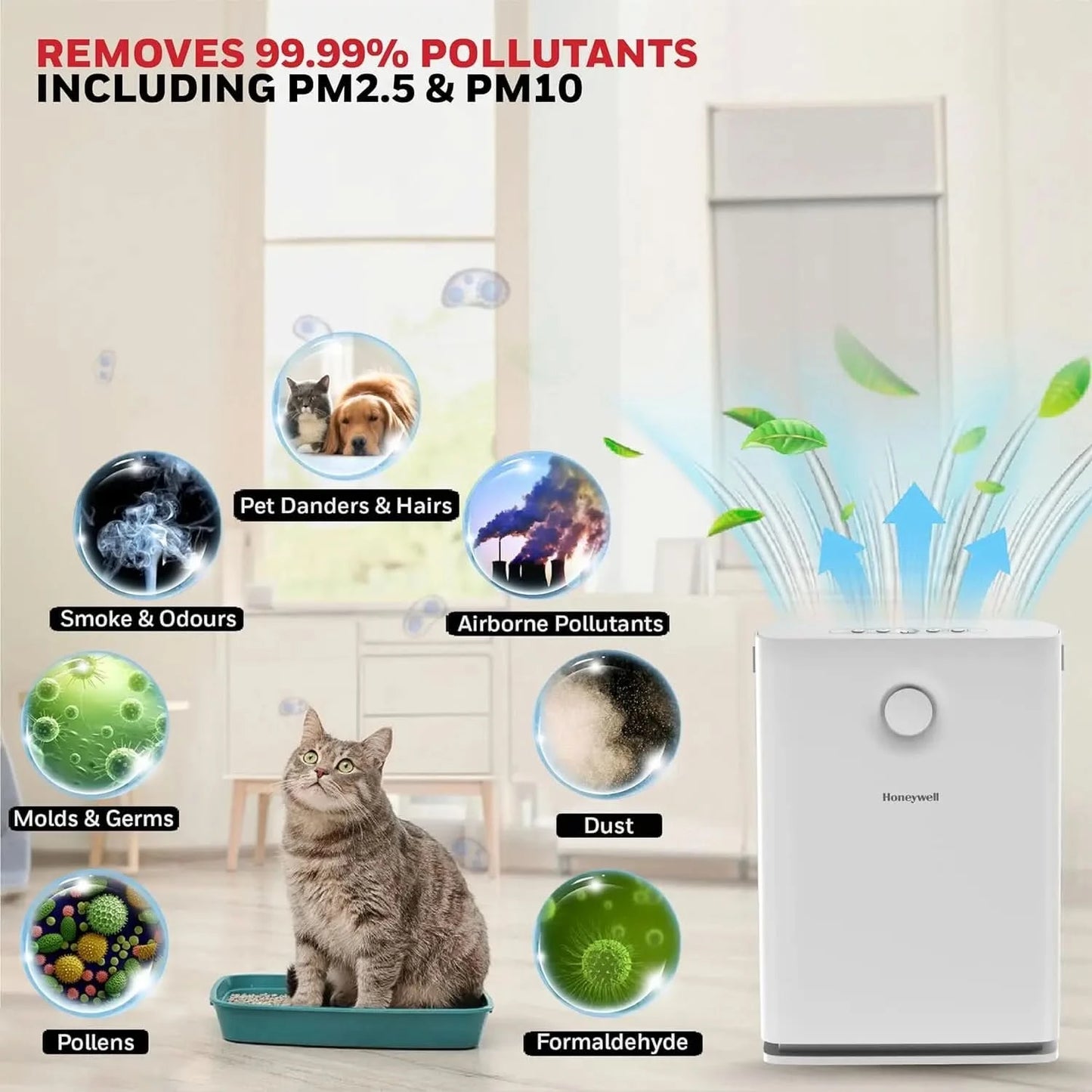Honeywell Air Purifier for Home, 5 Stage Filtration, Covers 465 sq.ft, High Efficiency Pre-Filter,Dual HEPA Filter, Activated Carbon Filter, Removes 99.99% Pollutants & Micro Allergens - Air touch V3