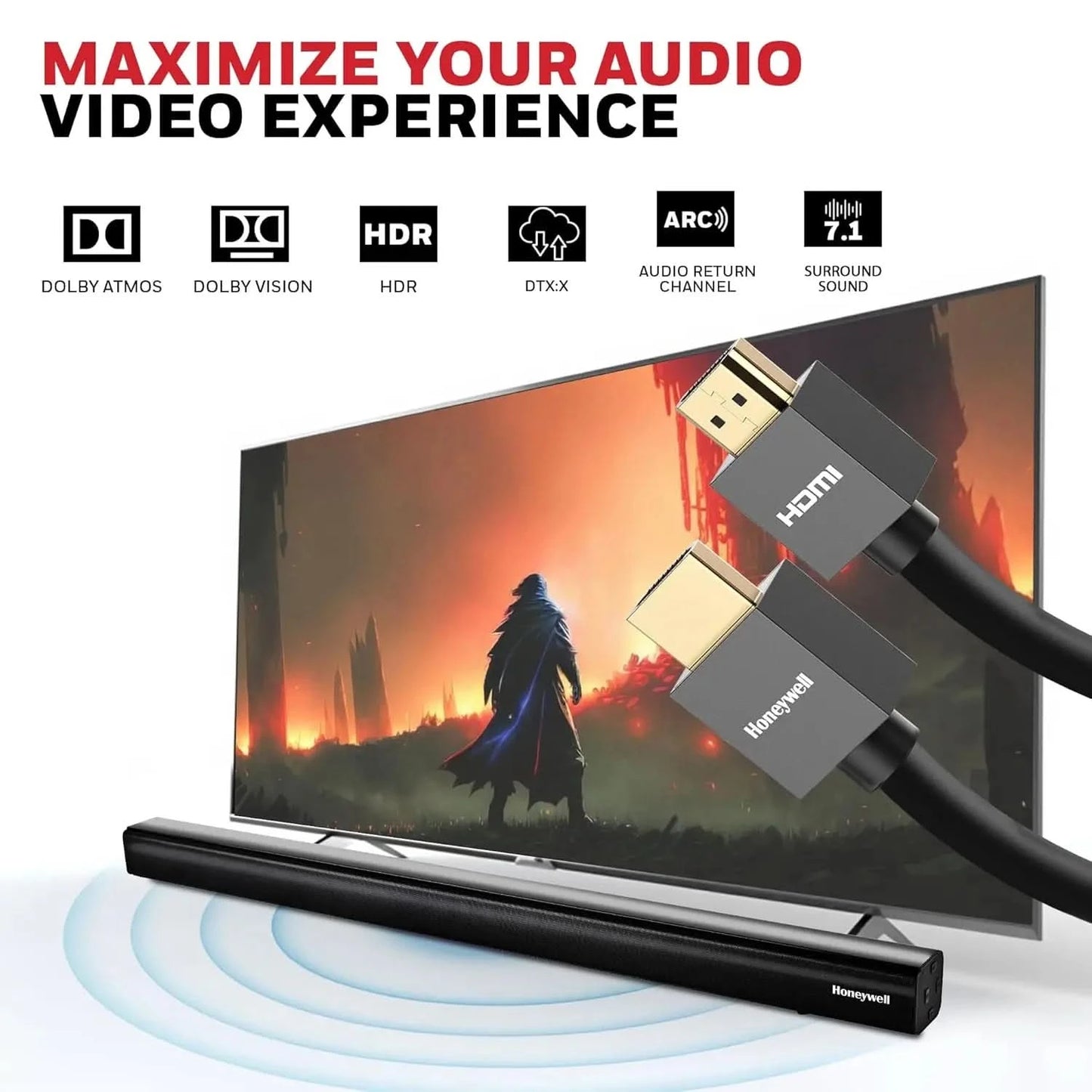 Honeywell HDMI Cable v2.0 with Ethernet, 3D/4K@60Hz Ultra HD Resolution, 3 Mtr, 18 GBPS Transmission Speed, High Speed, Compatible with all HDMI Devices Laptop Desktop TV Set-top Box Gaming Console