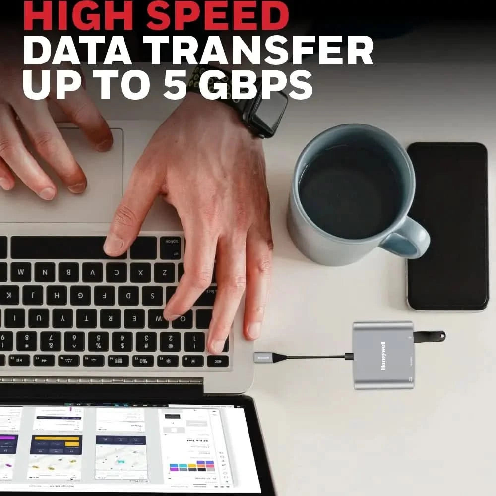 Honeywell High-Speed 3-in-1 Type C to HDMI Adapter, PD Charging Upto100W, USB3.0 Delivers Quick Transfer Speed of 5GBPS, UHD 4K@30Hz, Universally Compatible with All Type C Devices, Aluminium Case