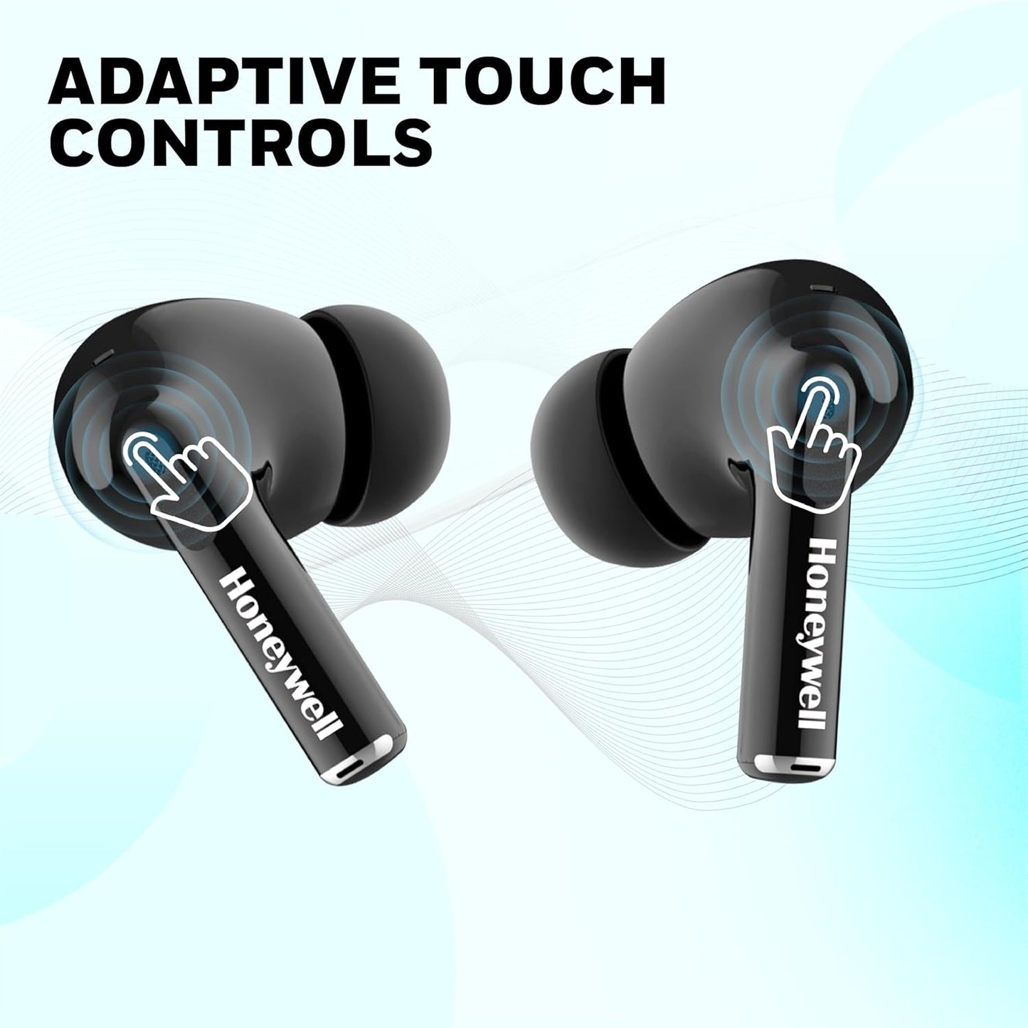 Honeywell Moxie V1200 Bluetooth TWS Earbuds with 26H of Playtime, Type C Fast Charging, IPx4 Water Resistant, Bluetooth V5.3, 13mm*2 Drivers, Voice Assistant, 2 Years Manufacturer Warranty - Black