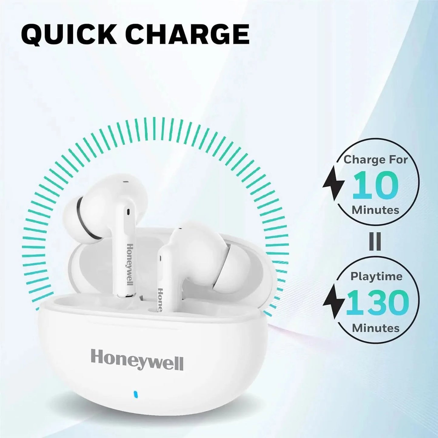 Honeywell Moxie V1200 Bluetooth TWS Earbuds with 26H of Playtime, Type C Fast Charging, IPx4 Water Resistant, Bluetooth V5.3, 13mm*2 Drivers, Voice Assistant, 2 Years Manufacturer Warranty - White