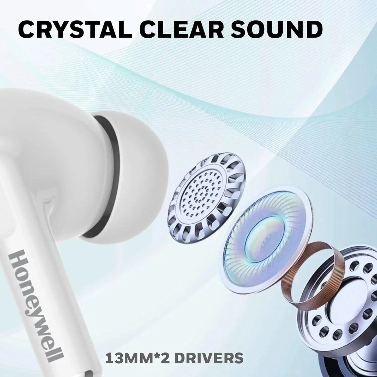 Honeywell Moxie V1200 Bluetooth TWS Earbuds with 26H of Playtime, Type C Fast Charging, IPx4 Water Resistant, Bluetooth V5.3, 13mm*2 Drivers, Voice Assistant, 2 Years Manufacturer Warranty - White