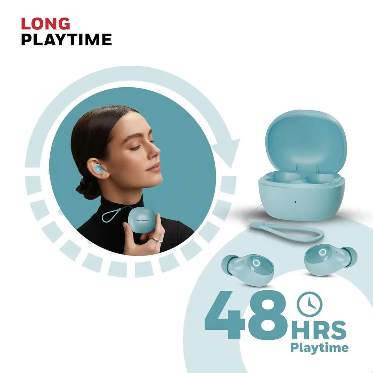 Honeywell Moxie V1500 Bluetooth TWS Earbuds with 48H Playtime, Type C Fast Charging, IPX4 Water Resistant, Bluetooth V5.4, 8mm*2 Drivers, Touch Controls, Voice Assistant, Noise Cancelling