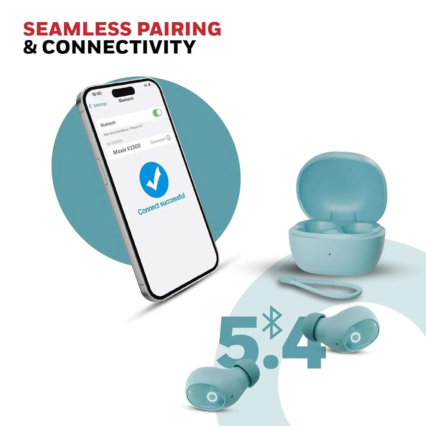 Honeywell Moxie V1500 Bluetooth TWS Earbuds with 48H Playtime, Type C Fast Charging, IPX4 Water Resistant, Bluetooth V5.4, 8mm*2 Drivers, Touch Controls, Voice Assistant, Noise Cancelling
