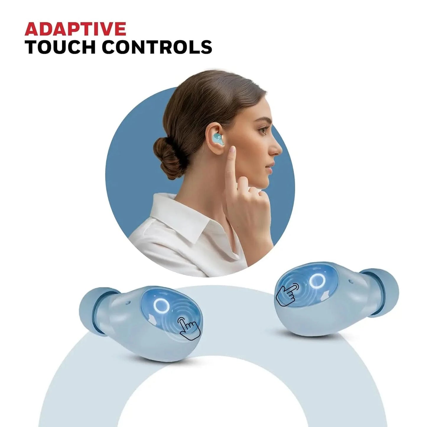 Honeywell Moxie V1500 Bluetooth TWS Earbuds with 48H Playtime, Type C Fast Charging, IPX4 Water Resistant, Bluetooth V5.4, 8mm*2 Drivers, Touch Controls, Voice Assistant, Noise Cancelling Blue