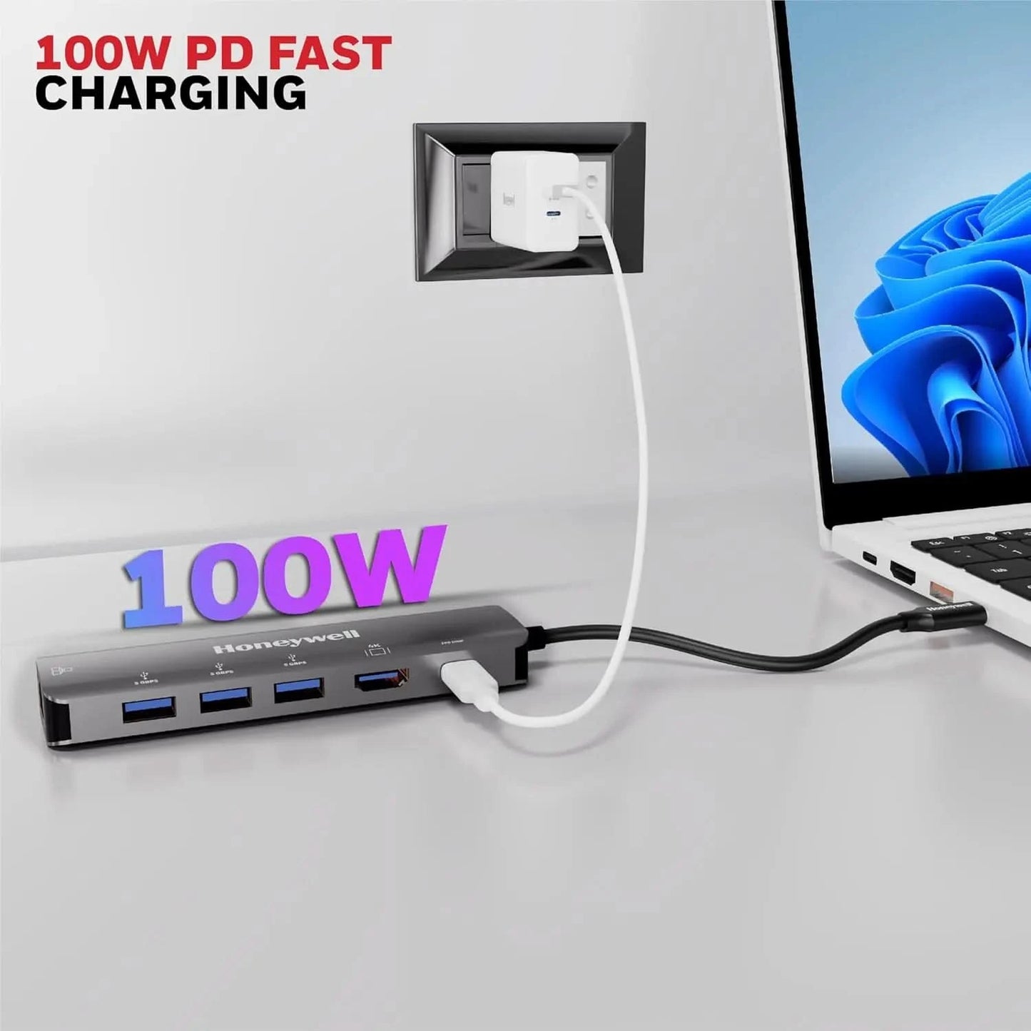 Honeywell New Launch 6-in-1 Type C Docking Station with 4K HDMI Port, 1GBPS RJ45 Ethernet Port, 3xUSB Port & Type C 3.0 PD 100W, for All Type C Devices-Windows/MacBook, On-The-Go Feature