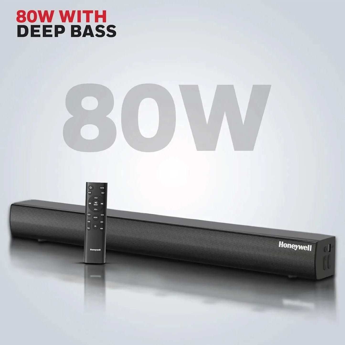 Honeywell New Launch Suono P3000 Soundbar with 80W Stereo Sound, 2.0Ch, Deep Bass, 3 EQ Mode, BT v5.3+EDR,Dual 58 * 90mm Drivers, Input Mode - AUX, USB, HDMI/ARC, Sleek Remote