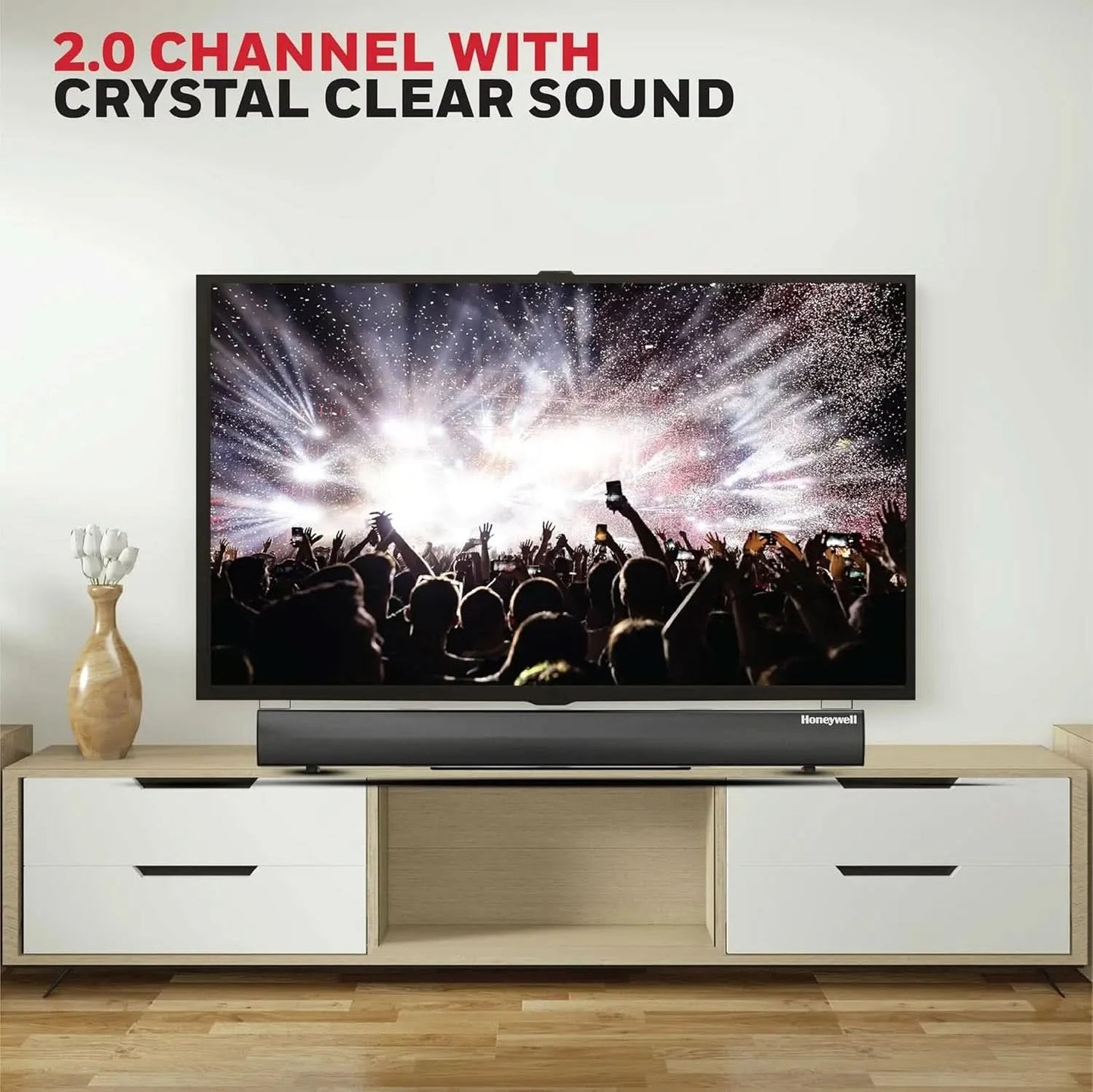 Honeywell New Launch Suono P3000 Soundbar with 80W Stereo Sound, 2.0Ch, Deep Bass, 3 EQ Mode, BT v5.3+EDR,Dual 58 * 90mm Drivers, Input Mode - AUX, USB, HDMI/ARC, Sleek Remote