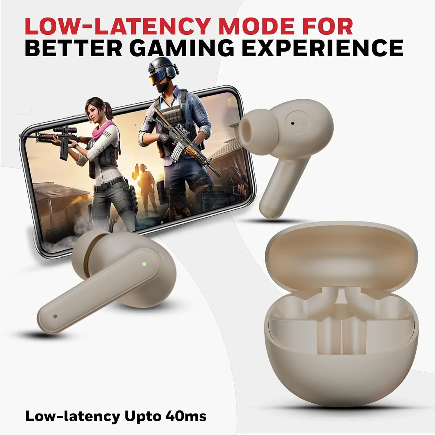 Honeywell New Launched Moxie V1400 Bluetooth v5.4 TWS in-Ear Earbuds, ENC with 4 Mics for HD Calling, 45H Battery Life, Stereo Sound, Deep Bass, IPX4, 40ms Low Latency Gaming Mode Camel