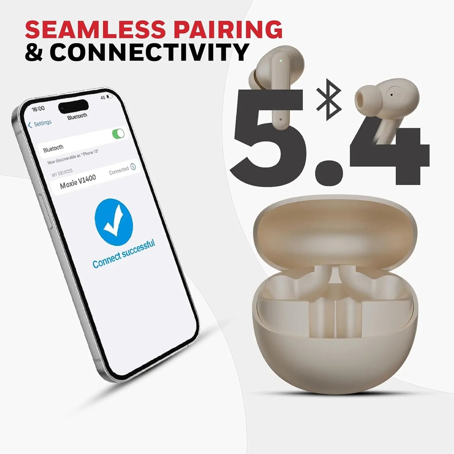 Honeywell New Launched Moxie V1400 Bluetooth v5.4 TWS in-Ear Earbuds, ENC with 4 Mics for HD Calling, 45H Battery Life, Stereo Sound, Deep Bass, IPX4, 40ms Low Latency Gaming Mode Camel