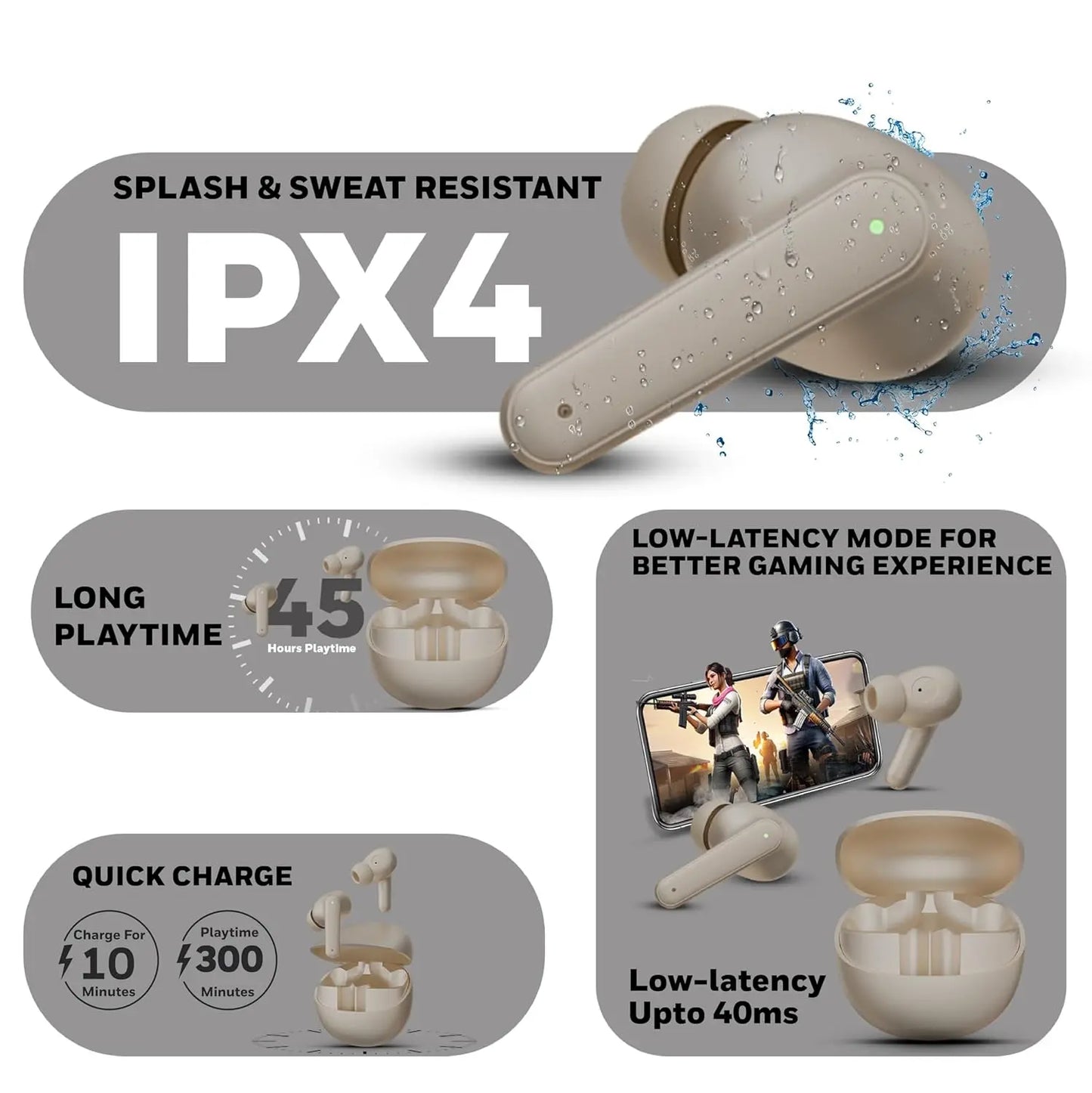 Honeywell New Launched Moxie V1400 Bluetooth v5.4 TWS in-Ear Earbuds, ENC with 4 Mics for HD Calling, 45H Battery Life, Stereo Sound, Deep Bass, IPX4, 40ms Low Latency Gaming Mode Camel