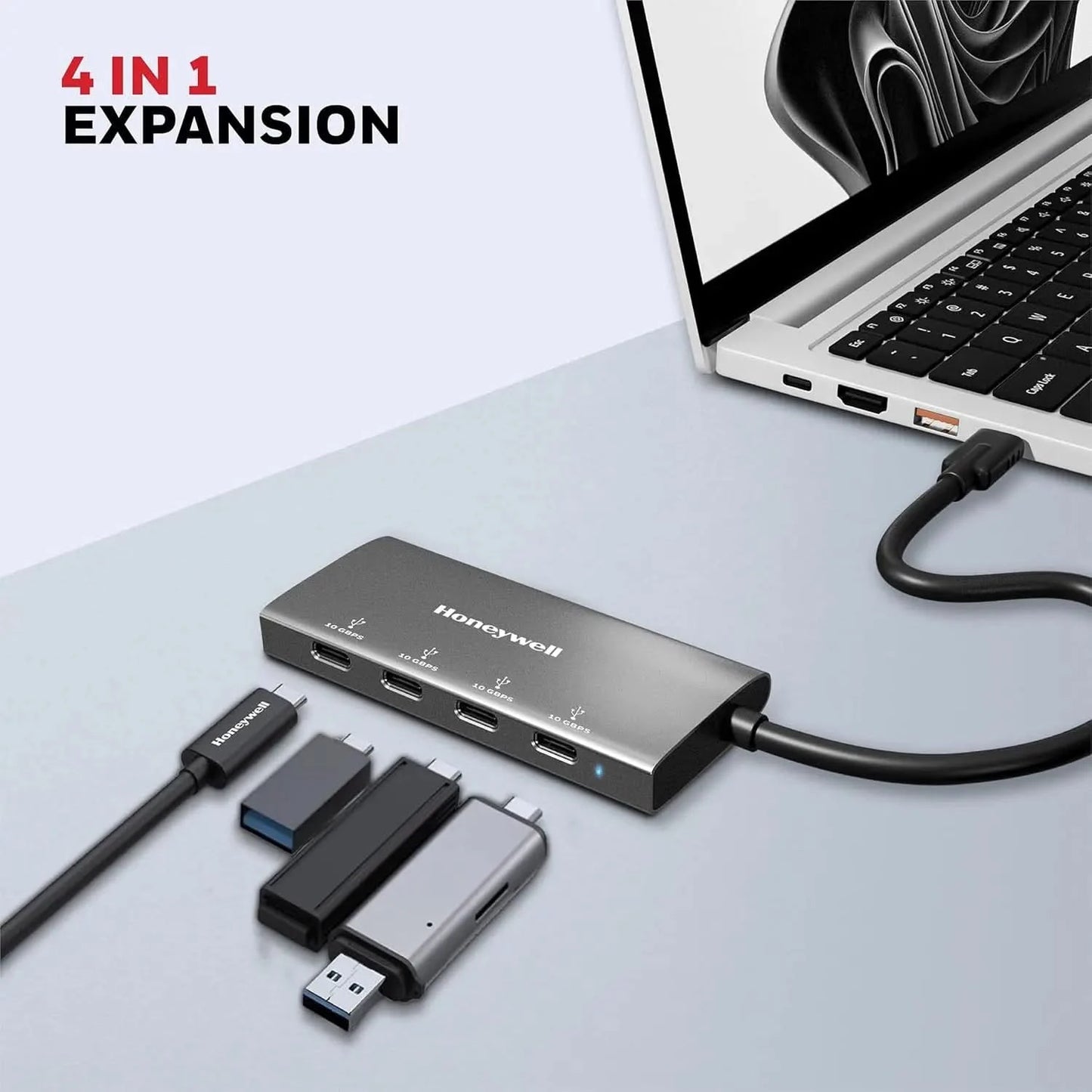 Honeywell Newly Launched Momentum Type C to 4xUSB C 3.2 Gen 2 Port Type C Hub, 10 Gbps Transmission Speed, 30 cms, Premium Metallic Finish, Compatible with All Type C Port Devices