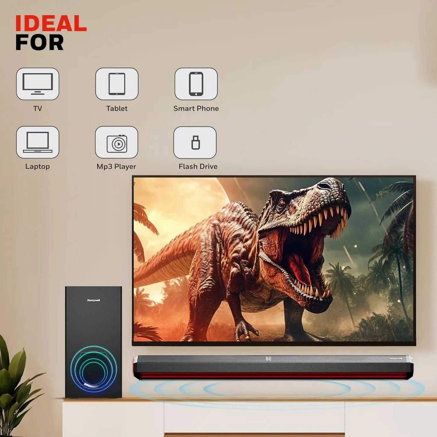 Honeywell Newly Launched Trueno U4000 Soundbar 240W, 2.1Ch Surround Sound Home Theatre, Deep Bass Subwoofer,3 EQ Modes,LED Display & Ambient Light,BT v5.3, AUX,USB,Optical Input,HDMI/ARC,Sleek Remote