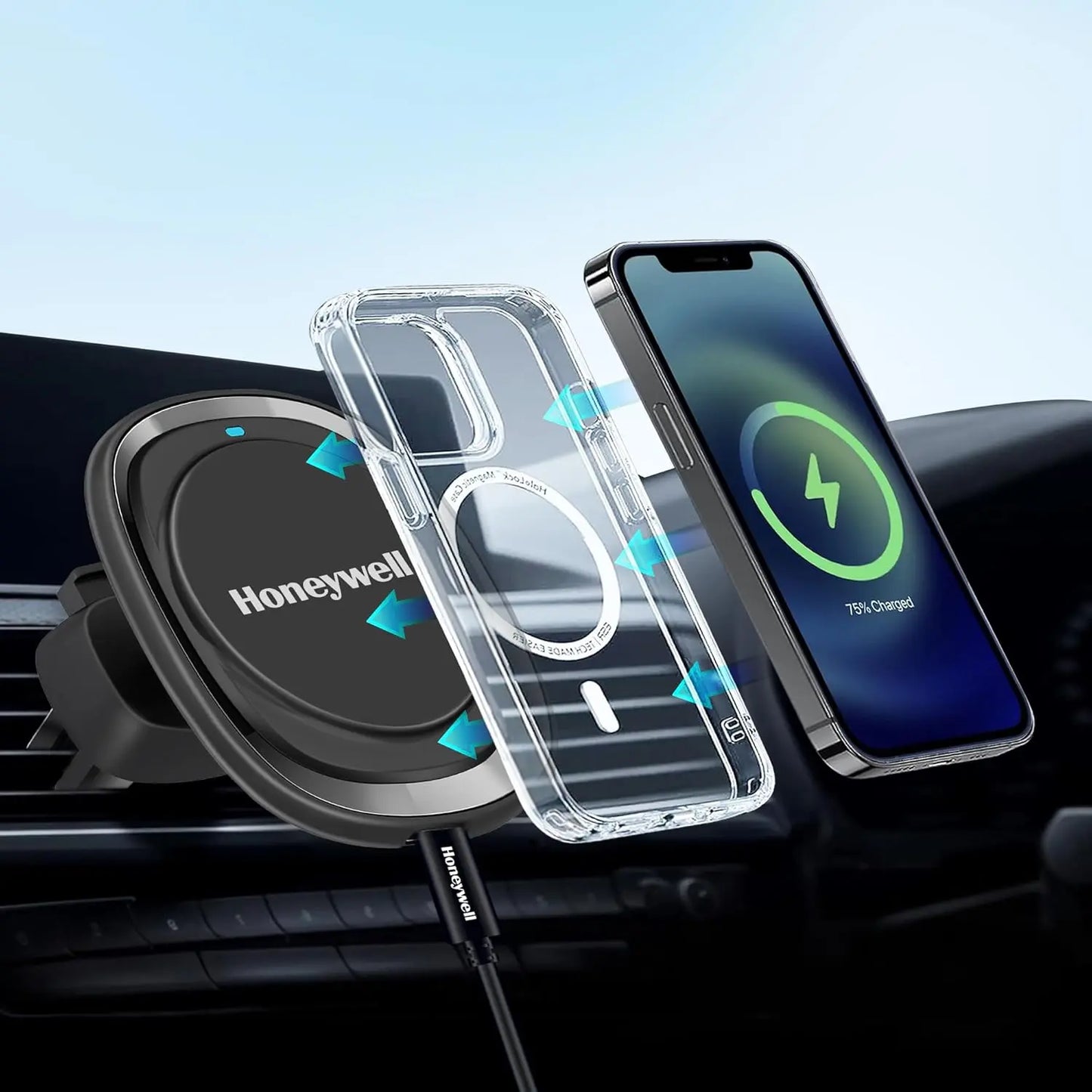 Honeywell Newly Launched Zest MagSafe Phone Mount Car Charger, Upto 15W Output, with Ultra-Fast Charging for iPhone 15/14/13/12 Series, Type C Input, 3 Years Manufacturer Warranty