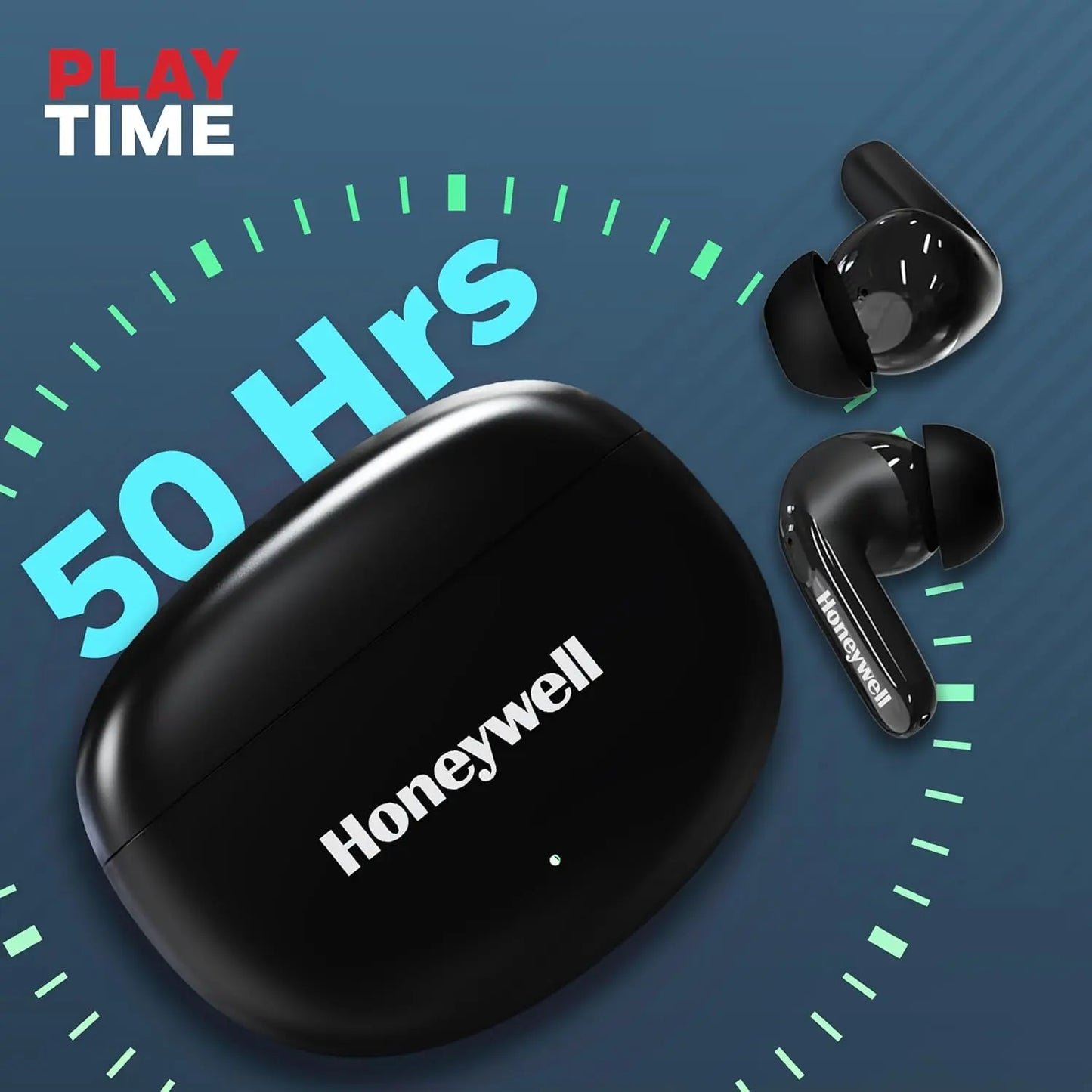 Honeywell Suono P2100 Bluetooth TWS Earbuds with 50H of Playtime, ENC Mode, 4xMics, Type C Fast Charging, Low Latency Mode for Gaming, Bluetooth V5.3, 13mm*2 Drivers, Voice Assistant,2 Years Warranty Black