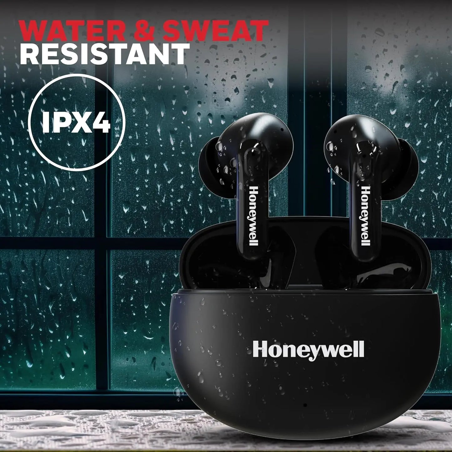 Honeywell Suono P2100 Bluetooth TWS Earbuds with 50H of Playtime, ENC Mode, 4xMics, Type C Fast Charging, Low Latency Mode for Gaming, Bluetooth V5.3, 13mm*2 Drivers, Voice Assistant,2 Years Warranty Black
