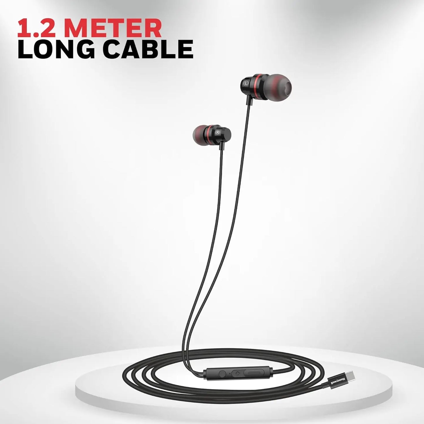 Honeywell Suono P60 Wired Earphones with Built in Mic, 10mm*2 Drivers, Passive Noice Cancellation, Deep Bass & Clear Sound, Ultra HD Mic Quality, Type C Compatible, Voice Assistant Enabled, 1.2 Mtr