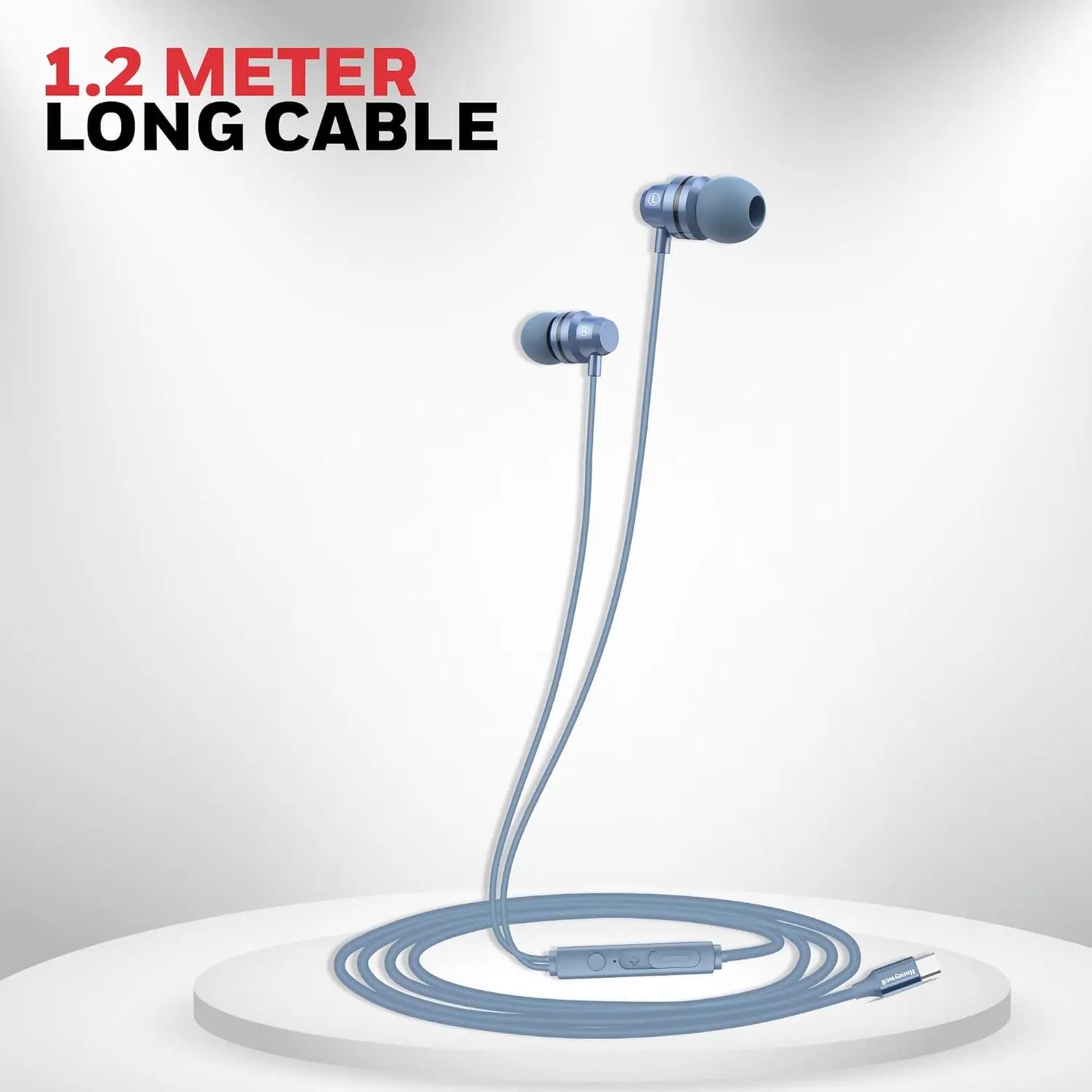 Honeywell Suono P60 Wired Earphones with Built in Mic, 10mm*2 Drivers, Passive Noise Cancellation, Deep Bass & Clear Sound, Ultra HD Mic Quality, Type C Compatible, Voice Assistant Enabled, 1.2 Mtr Blue