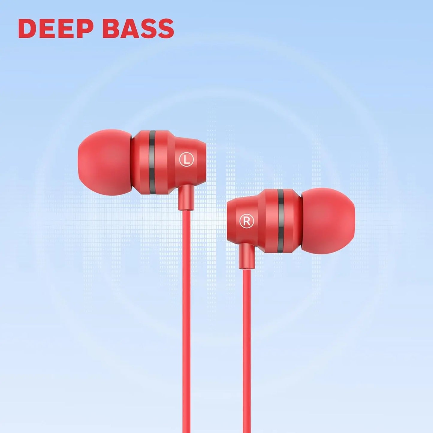 Honeywell Suono P60 Wired Earphones with Built in Mic, 10mm*2 Drivers, Passive Noise Cancellation, Deep Bass & Clear Sound, Ultra HD Mic Quality, Type C Compatible, Voice Assistant Enabled, 1.2 Mtr Red