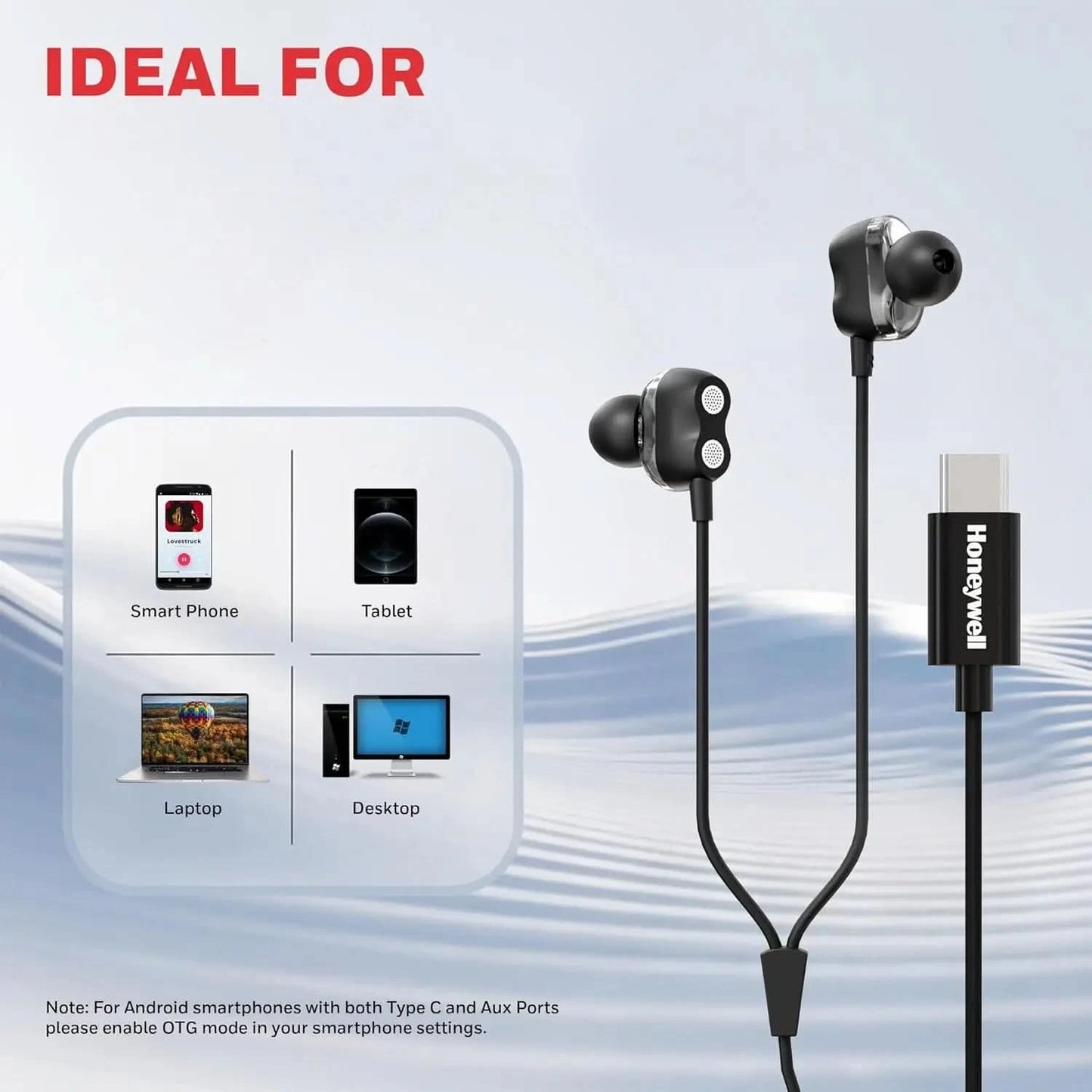 Honeywell Suono P80 Wired Gaming In Ear Earphones with Built-in Mic, 8mm*4 Drivers, IPX4, Noise Cancelling and ultra HD Mic, HD Sound & Clear Audio, Type C Compatible, Voice Assistant Enabled, 1.3 Mtr