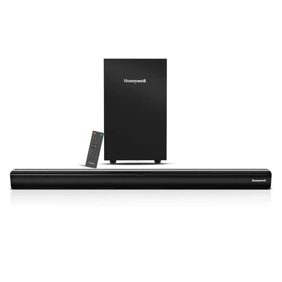 Honeywell Trueno U3000 Soundbar 200W, 2.1Ch Surround Sound Home Theatre, Deep Bass Down Firing Subwoofer, 3 EQ Modes, BT v5.3, AUX, USB, Optical Input, HDMI/ARC, Sleek Remote