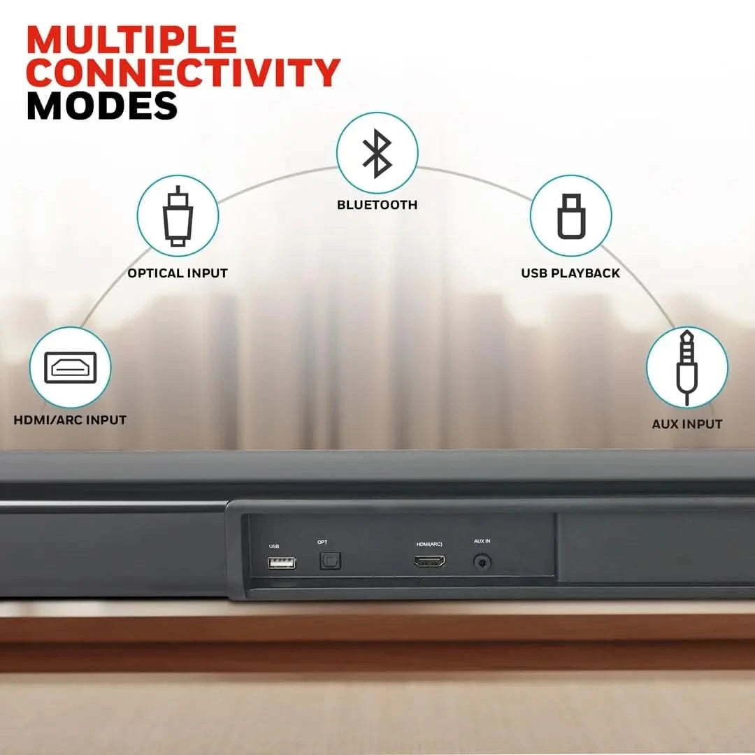 Honeywell Trueno U3000 Soundbar 200W, 2.1Ch Surround Sound Home Theatre, Deep Bass Down Firing Subwoofer, 3 EQ Modes, BT v5.3, AUX, USB, Optical Input, HDMI/ARC, Sleek Remote