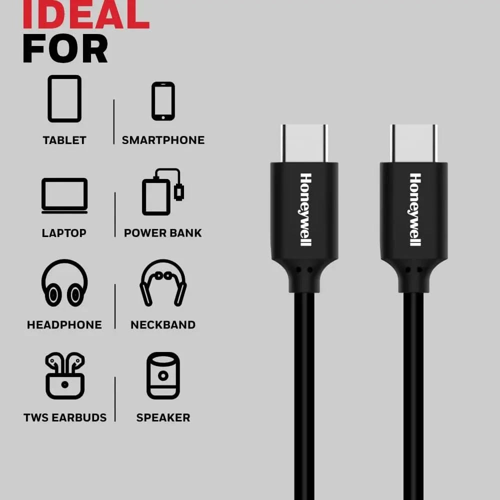 Honeywell Type C To Type C USB 3.1 Cable, PD 100W with Max Output 5A, QC 3.0, Ultra-Fast Charge & Sync Cable, 10 Gbps transfer speed,Compatible with Smartphones,Laptop,Power Bank, Tablet- 6 Feet(1.8M)