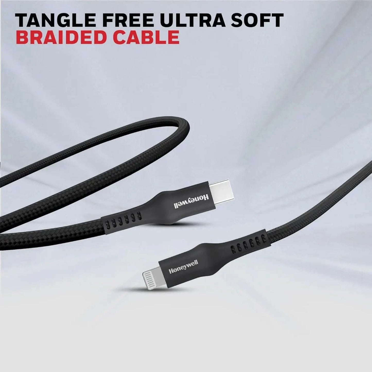 Honeywell Type C to Lightning, 4 Feet (1.2M), Nylon Braided Cable, MFI-certified, QC3.0, PD 87W Support with Max Output 3A, Fast Charge & Sync Cable for iPhone, iPad, AirPods – Black