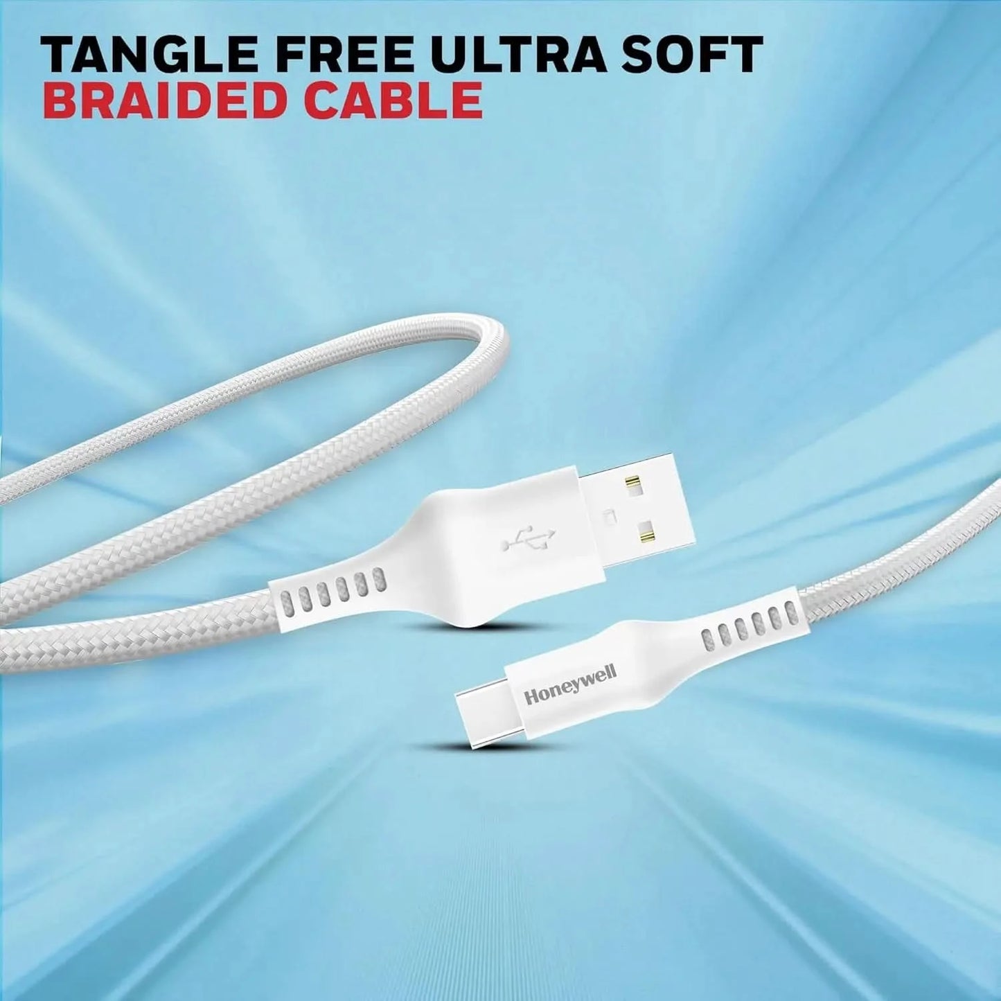 Honeywell USB A to Type C Cable, 4 Feet (1.2M), PD 60W, QC 3.0, Fast Charge & Sync Cable, Nylon Braided Cable for Apple Devices, Smartphones, Laptops, Power Banks, Tablets, Headphones, Speakers White