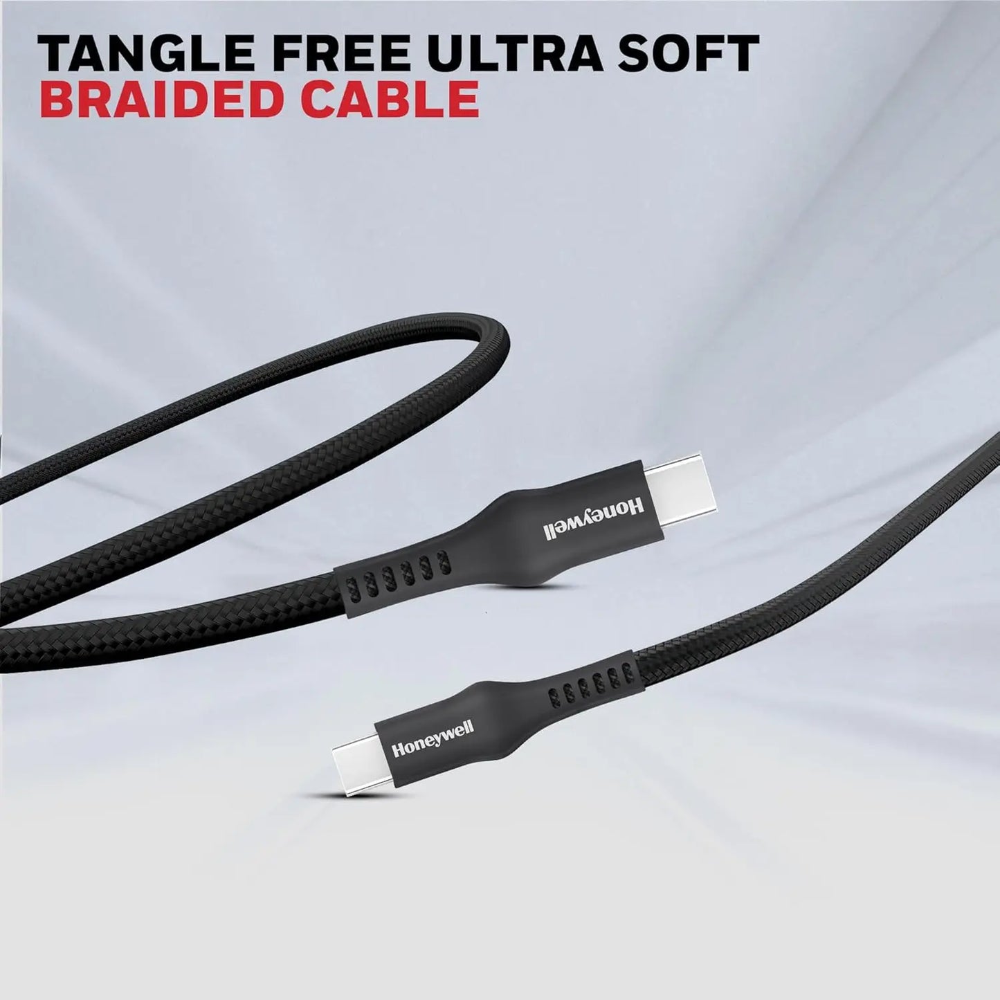 Honeywell USB Type C to Type C Cable, 4 Feet (1.2M), PD 60W, QC 3.0, Fast Charging, Nylon Braided Cable for Apple Devices, Smartphones, Laptops, Power Banks, Tablets, Headphones, Speakers – White
