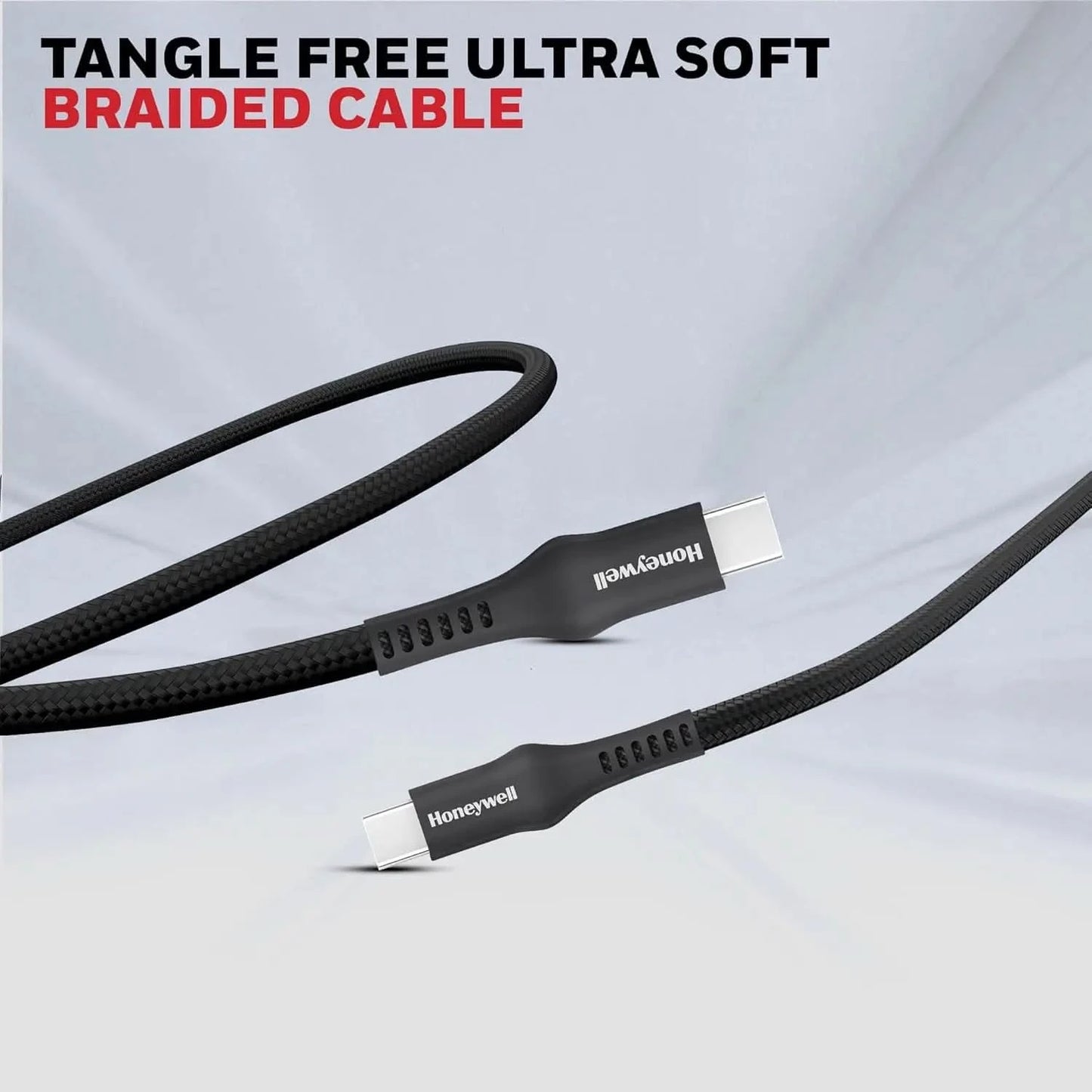 Honeywell USB Type C to Type C Cable, 4 Feet (1.2M), PD 60W, QC 3.0, Fast Charging, Nylon Braided Cable for Apple Devices, Smartphones, Laptops, Power Banks, Tablets, Headphones, Speakers – White