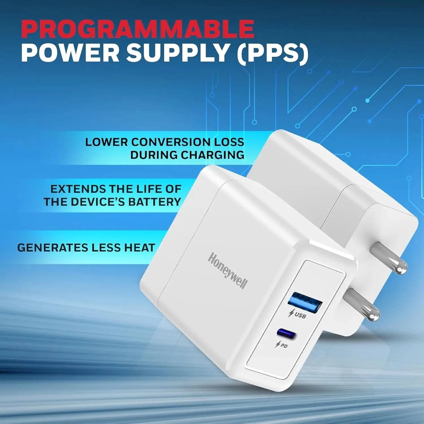 Honeywell Zest PD30W Ultra-Fast Wall Charger with PPS, 1x Type-C PD 3.0 & 1x USB-A Port, BIS Certified, Compatible with iPhone, iPad, Samsung, OnePlus 11/12/13/13R/13T/15/15R, Tablets, Power Banks