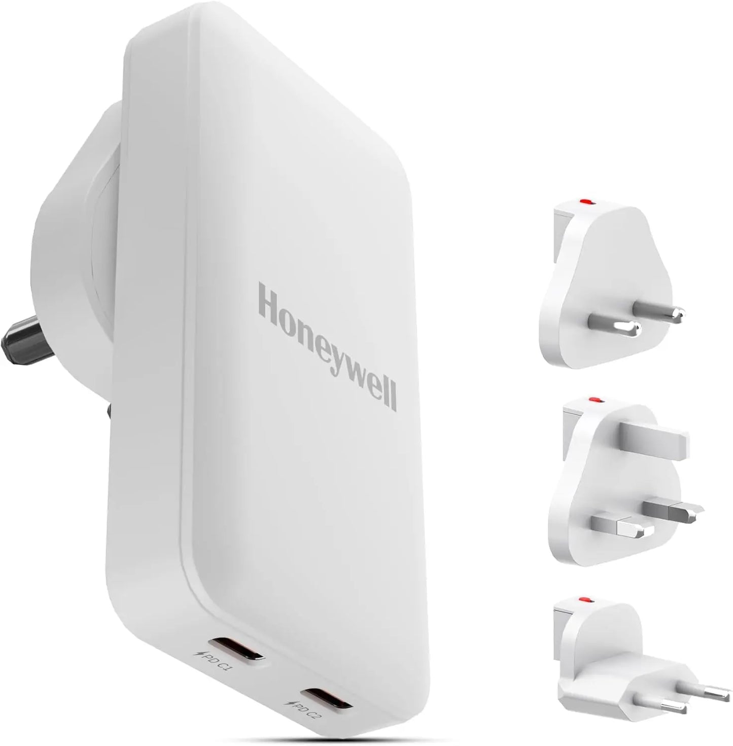 Honeywell Zest Ultra-Thin GaN 45W Dual Type-C PD 3.0 Wall Charger with PPS Support, Ultra-Fast Charging, Compatible with iPhone, iPad Pro, Pixel, Galaxy, OnePlus, Tablets & Smartwatches White