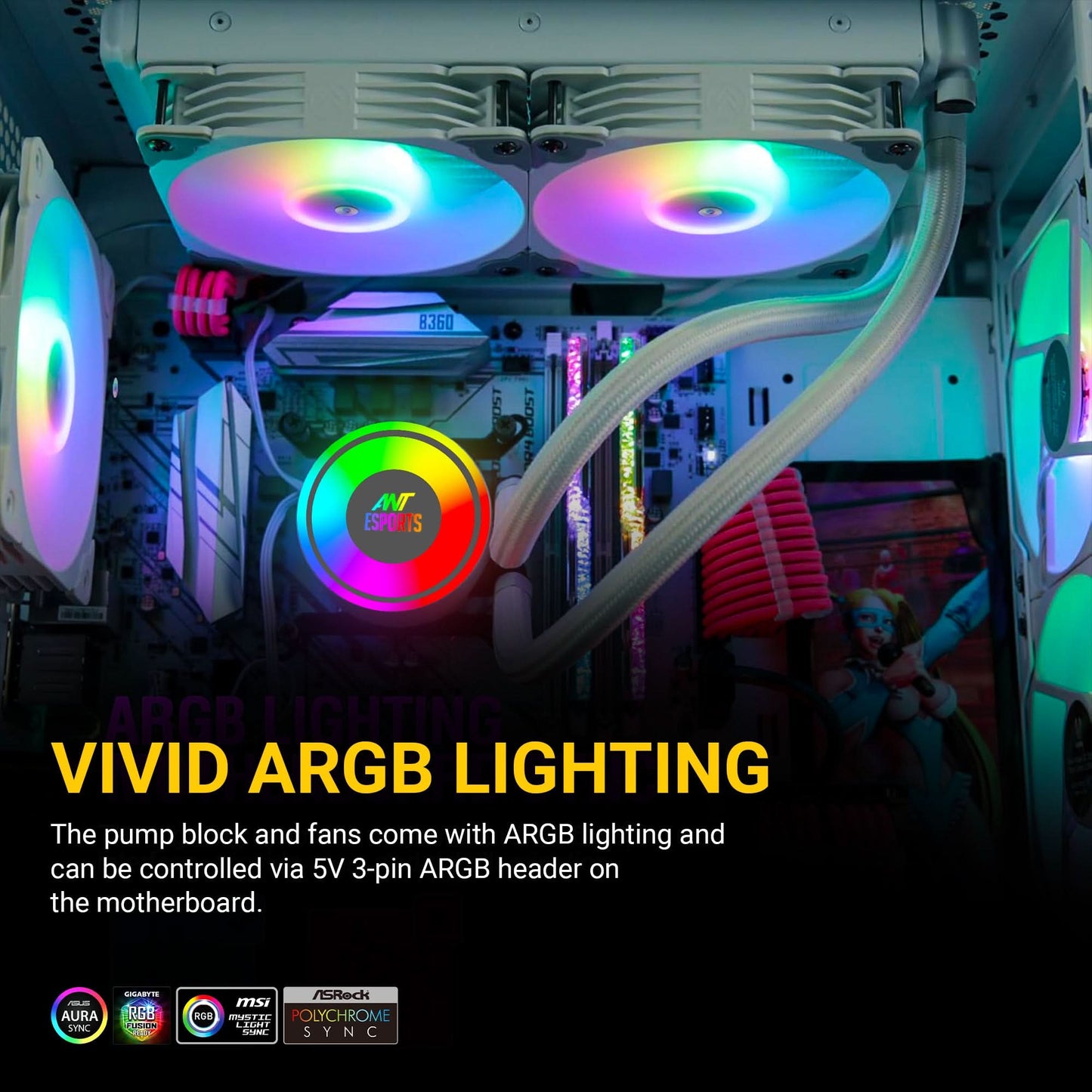 ANT ESPORTS CPU COOLER ICE-240 ARGB WHITE