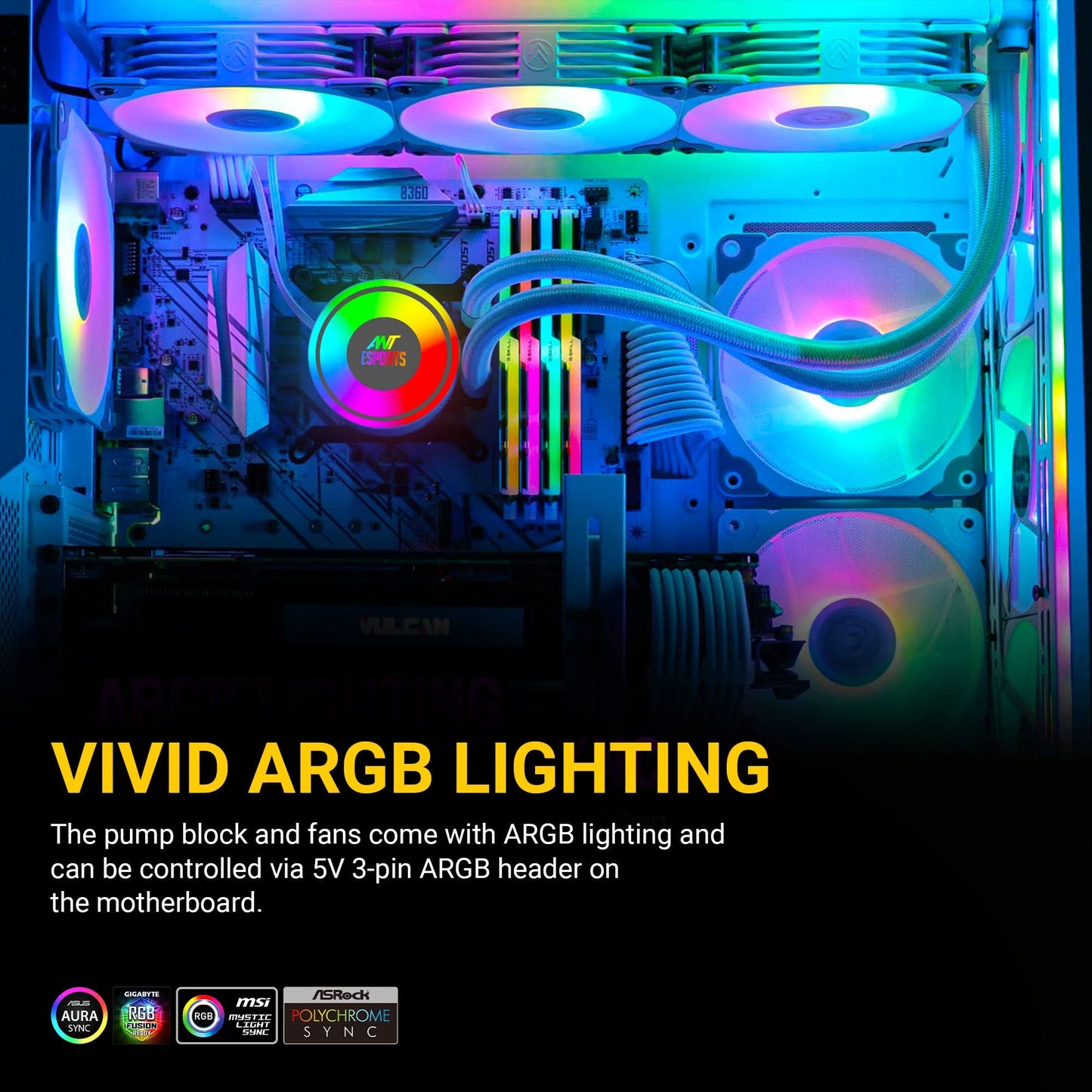 ANT ESPORTS CPU COOLER ICE-360 ARGB WITH WHITE