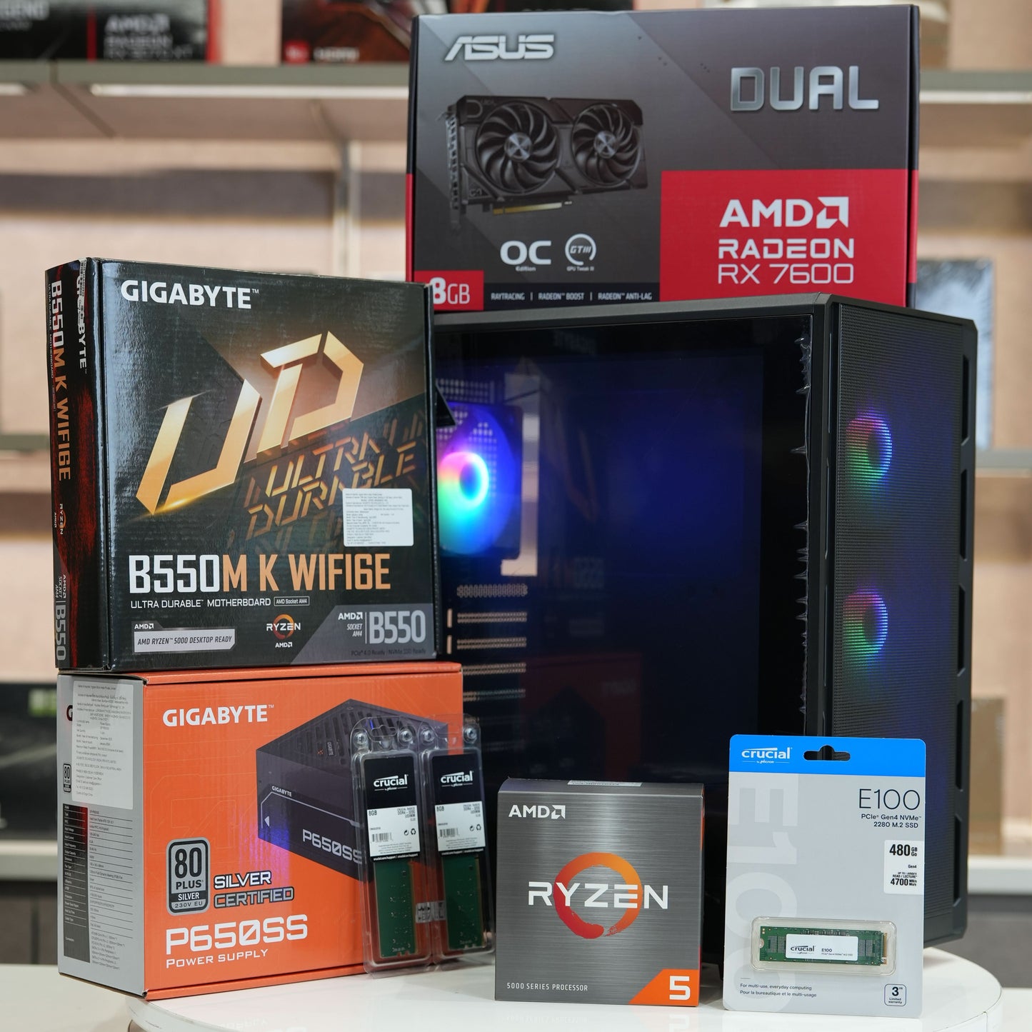 StormForge B550, AMD Ryzen 5 5600X, 16GB DDR4, 480GB NVMe SSD, ASUS Radeon RX 7600 8GB Gaming PC