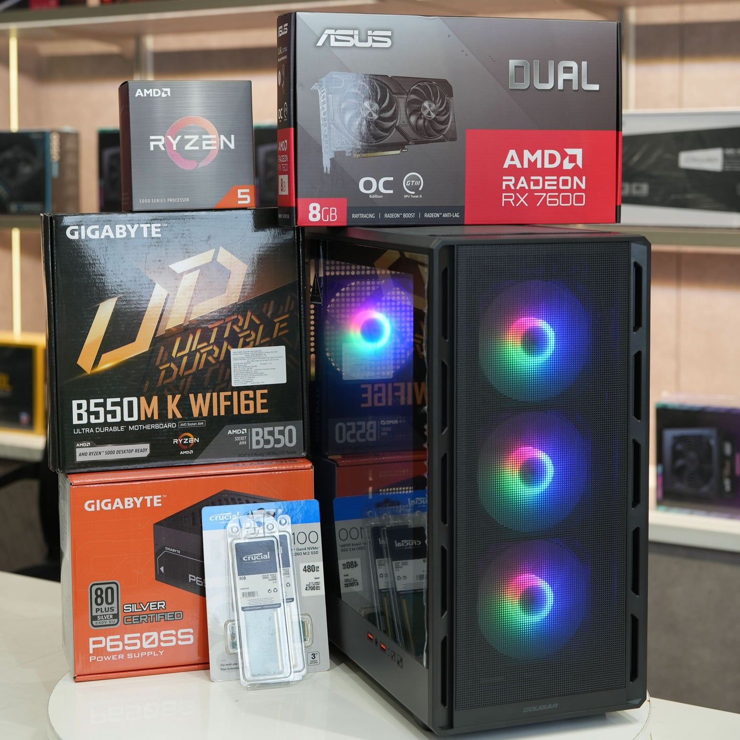 StormForge B550, AMD Ryzen 5 5600X, 16GB DDR4, 480GB NVMe SSD, ASUS Radeon RX 7600 8GB Gaming PC