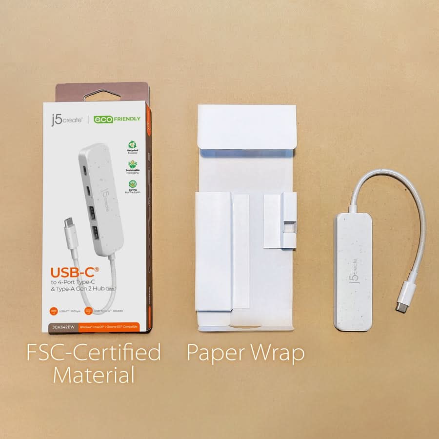 J5CREATE ECO-FRIENDLY USB-C to 4-Port Type-C & Type-A Gen 2 Hub