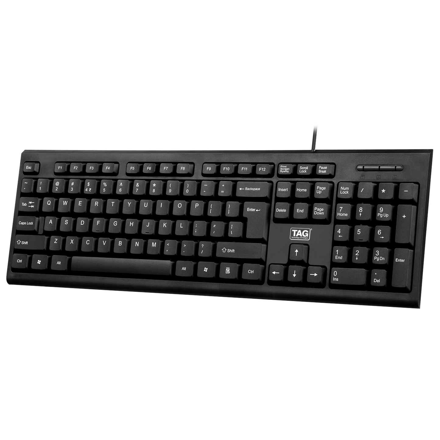 TAG KBM100 USB Keyboard and Mouse Combo, 104-Key Full Size Keyboard, 800 DPI 3-Button Mouse, Wired, Black