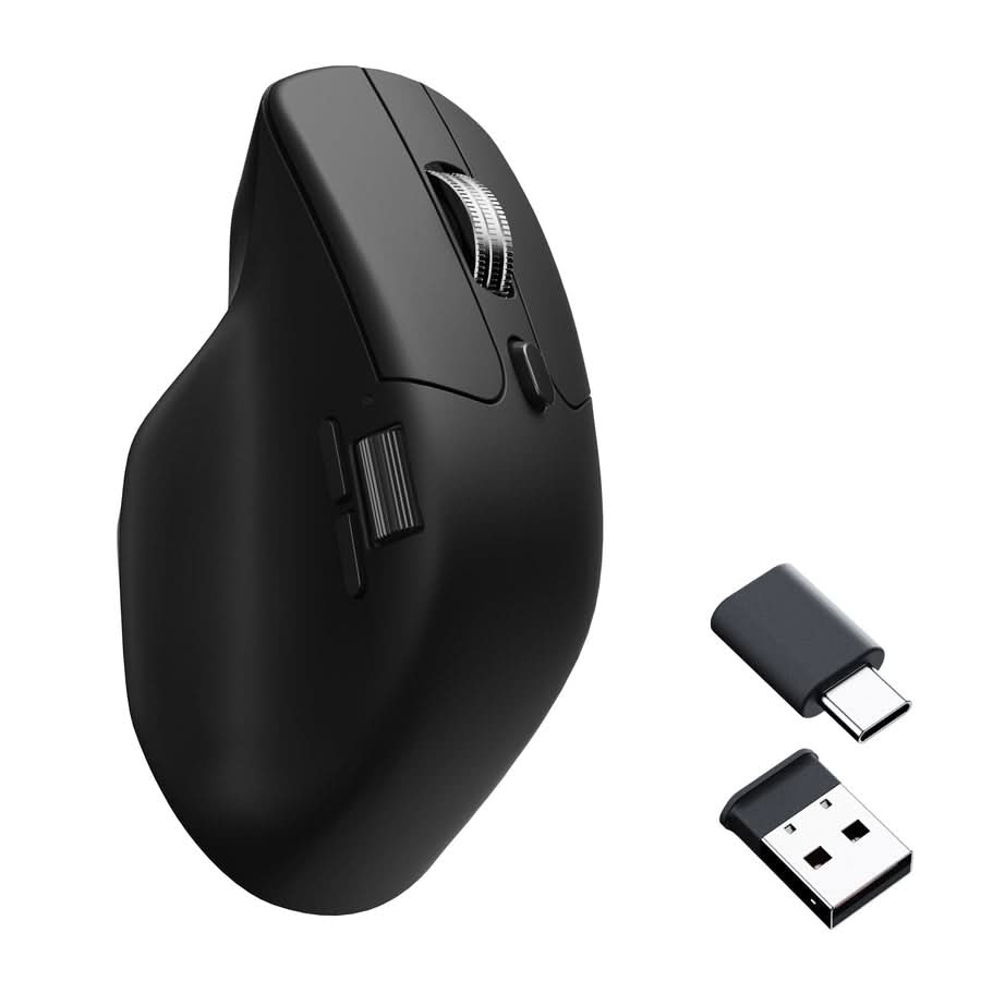Keychron M6 Wireless Ergonomic Mouse, PixArt 3311 Sensor, 12000 DPI, 1000Hz Polling Rate, Bluetooth 5.3, 2.4GHz, USB Type-C, Black