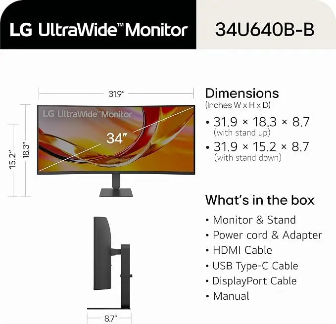 LG 34U640B-B 34-inch UltraWide WQHD 144Hz FreeSync Premium Curved Monitor