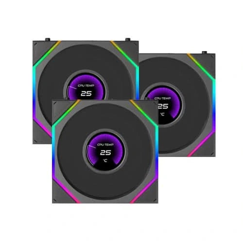 LIAN LI UNI FAN TL LCD FLEX Reverse Blade 120mm ARGB Case Fan, 3-Pack, Black
