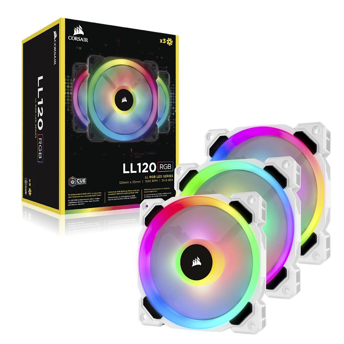 CORSAIR LL120 RGB CABINET FAN TRIPLE PACK WITH LIGHTING NODE PRO WHITE