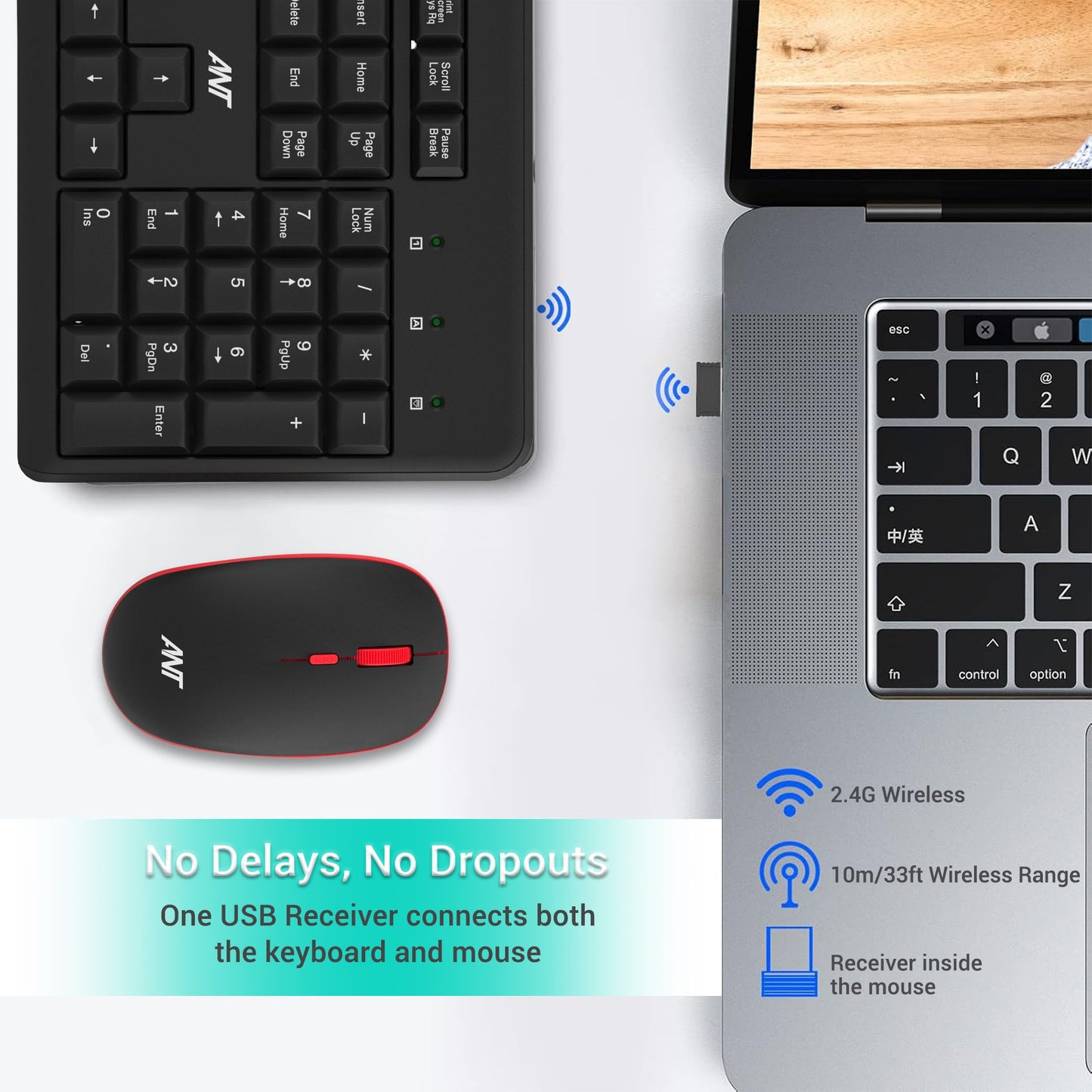 ANT ESPORTS WK200 PROFESSIONAL WIRELESS KEYBOARD & MOUSE COMBO BLACK (R-41285455) (ETA-SD-20241110953) (ETA-SD-20241110999)