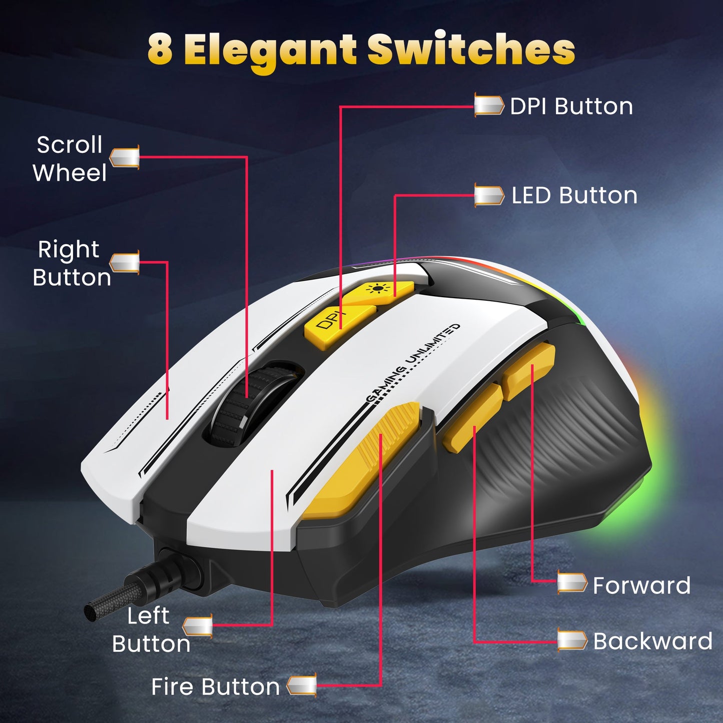 ANT ESPORTS GM333 RGB WIRED HIGH END OPTICAL ERGONOMIC GAMING MOUSE BLACK/GREY/YELLOW